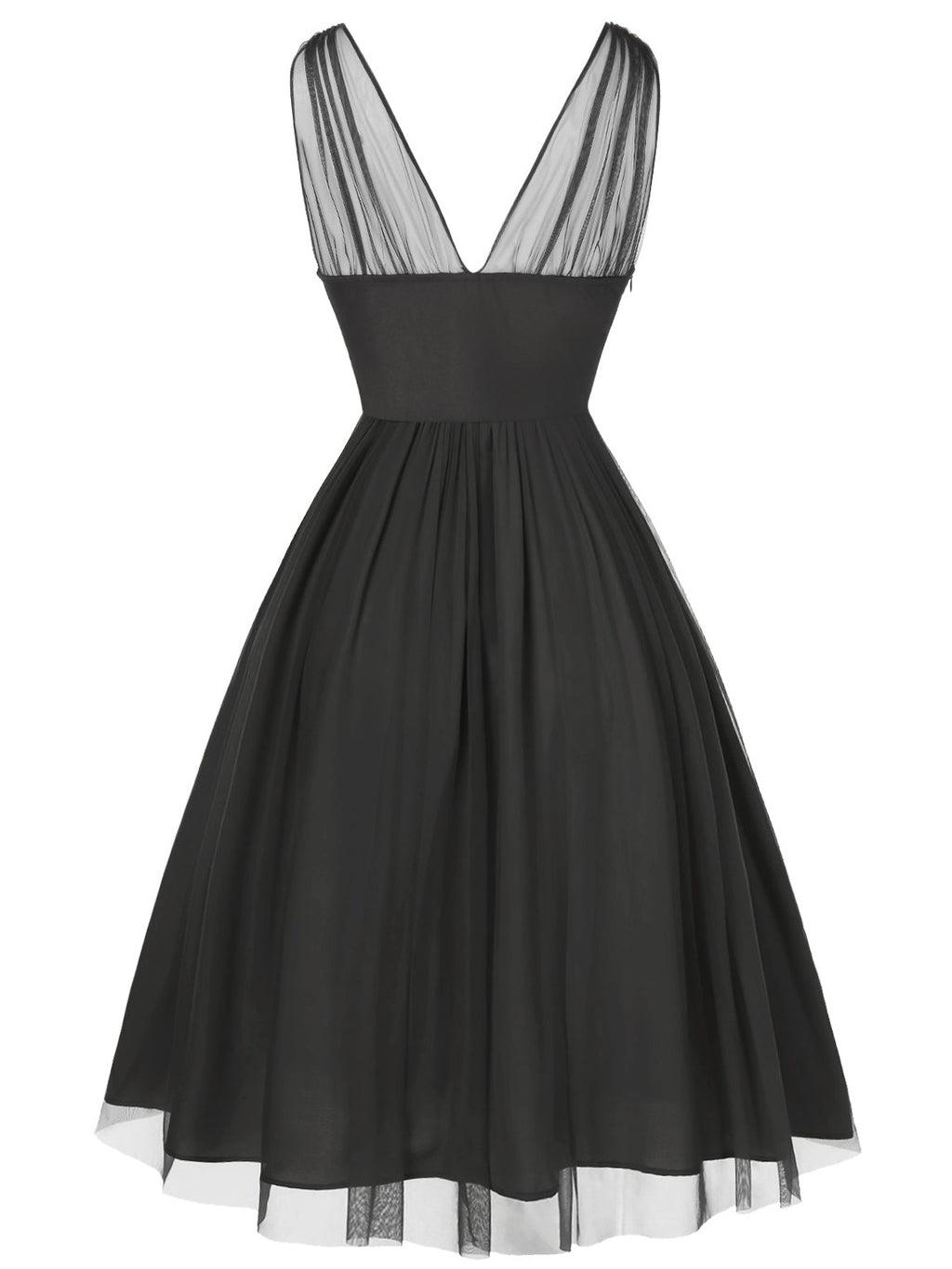Black 1950s Lace Floral Mesh Swing Dress