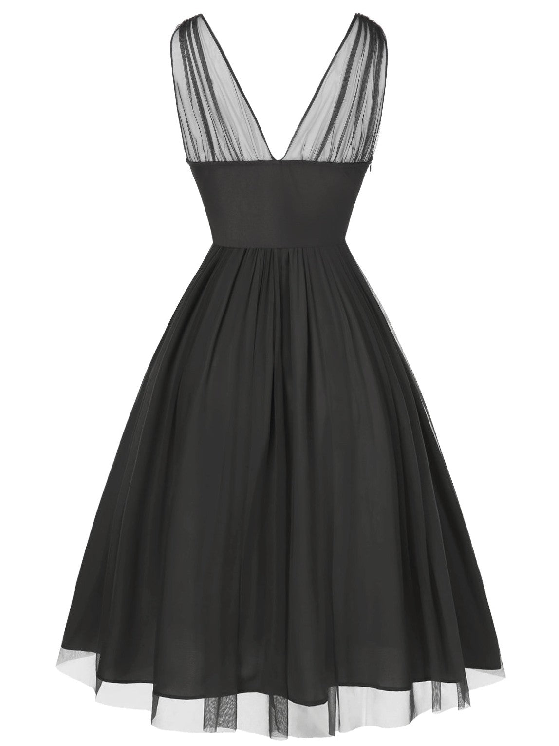 Black 1950s Lace Floral Mesh Swing Dress