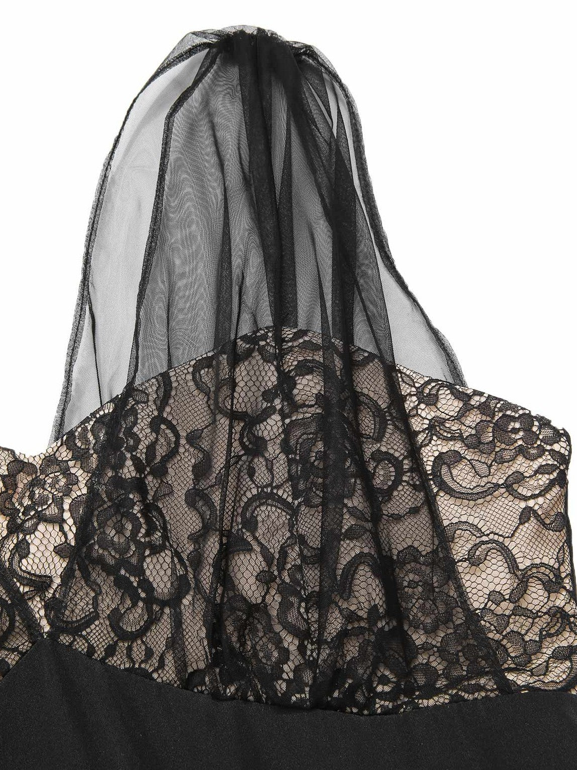 Black 1950s Lace Floral Mesh Swing Dress