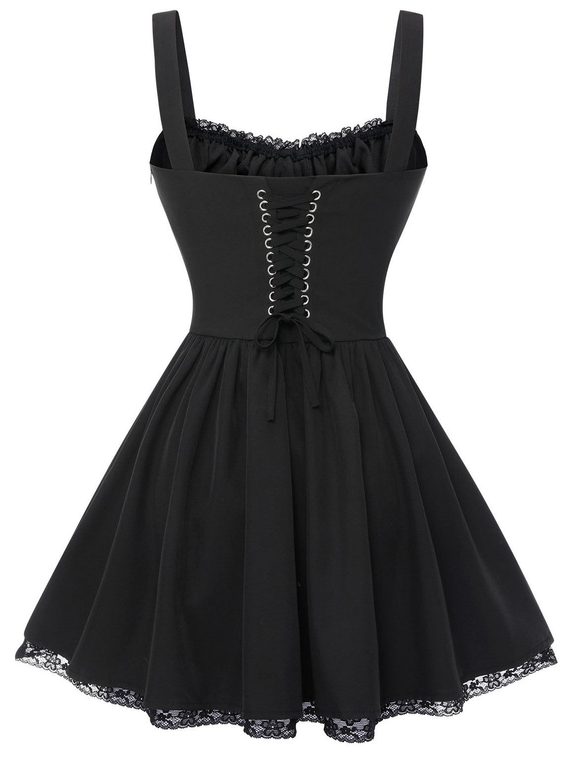 Black 1950s Solid Lace Gothic Dress