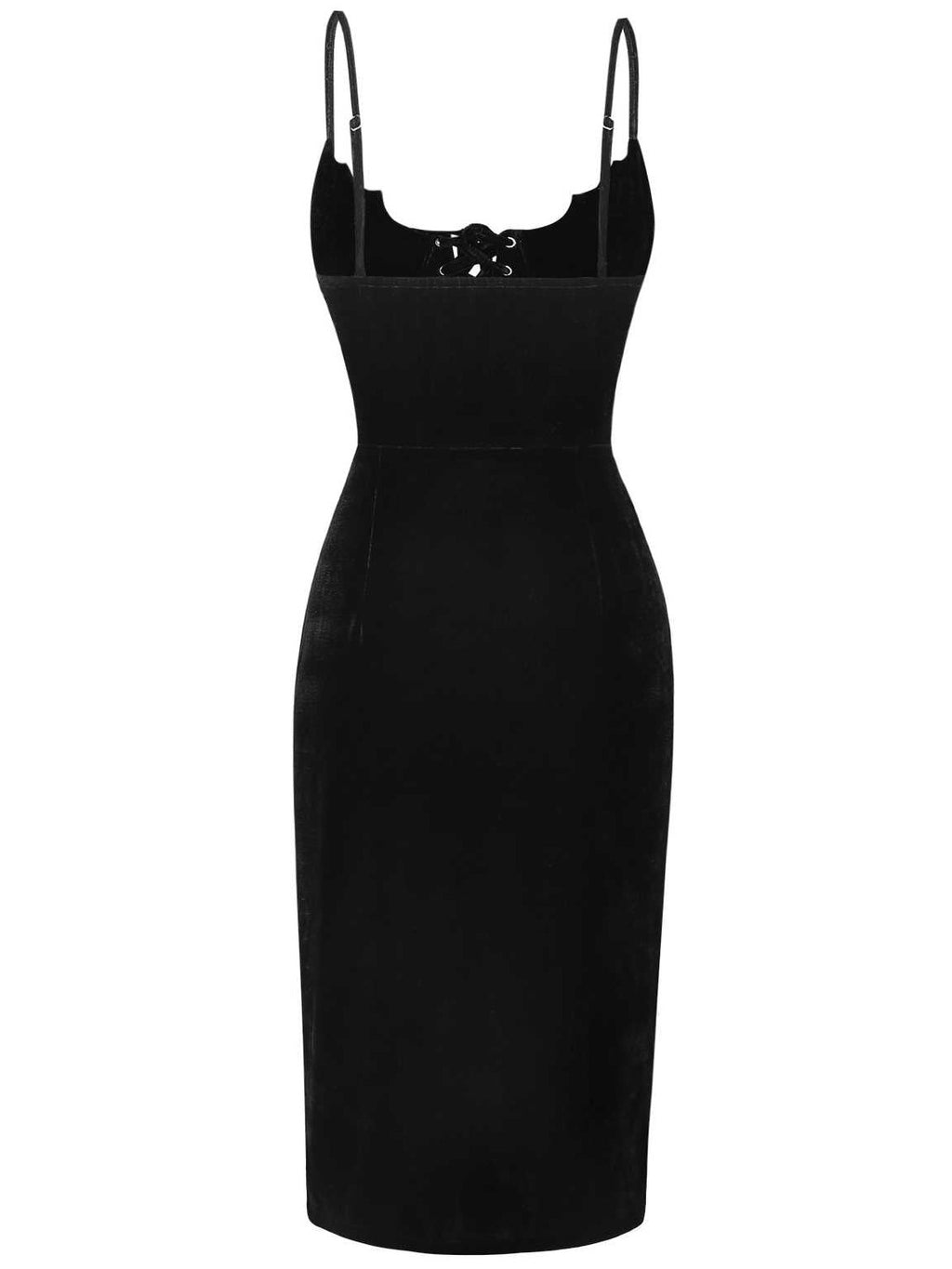 Black 1960s Bat Neckline Velvet Slit Dress