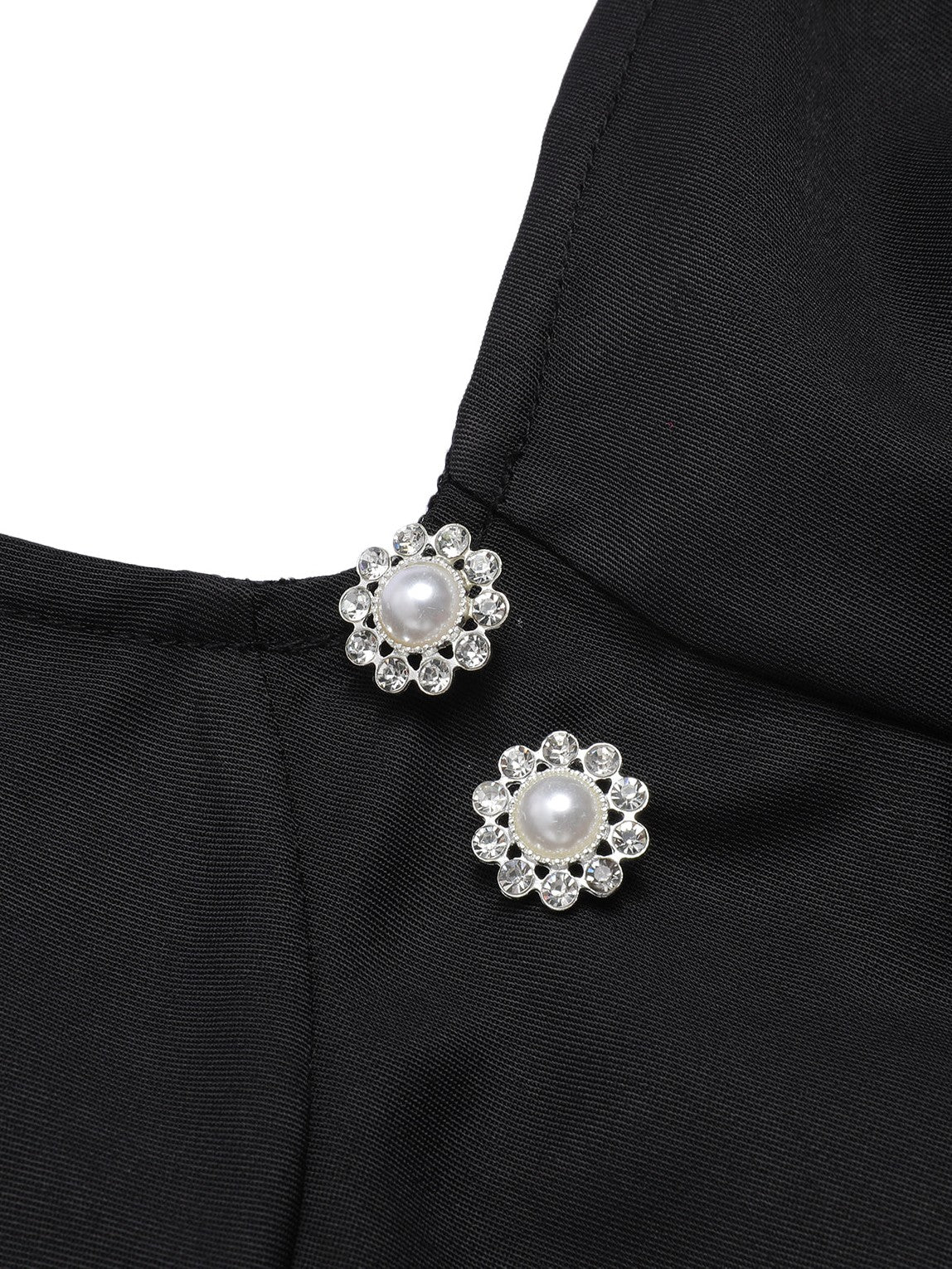 Black 1960s Solid Pearl Buttons Suspender Dress