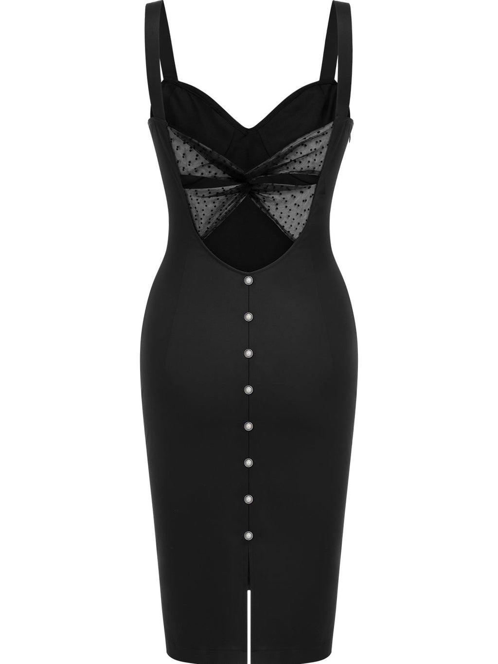 Black 1960s Solid Pearl Buttons Suspender Dress