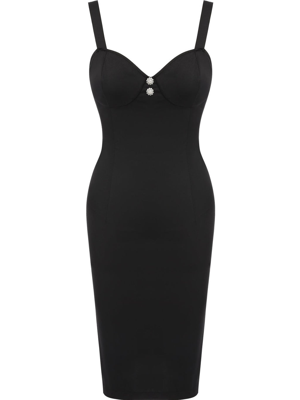 Black 1960s Solid Pearl Buttons Suspender Dress