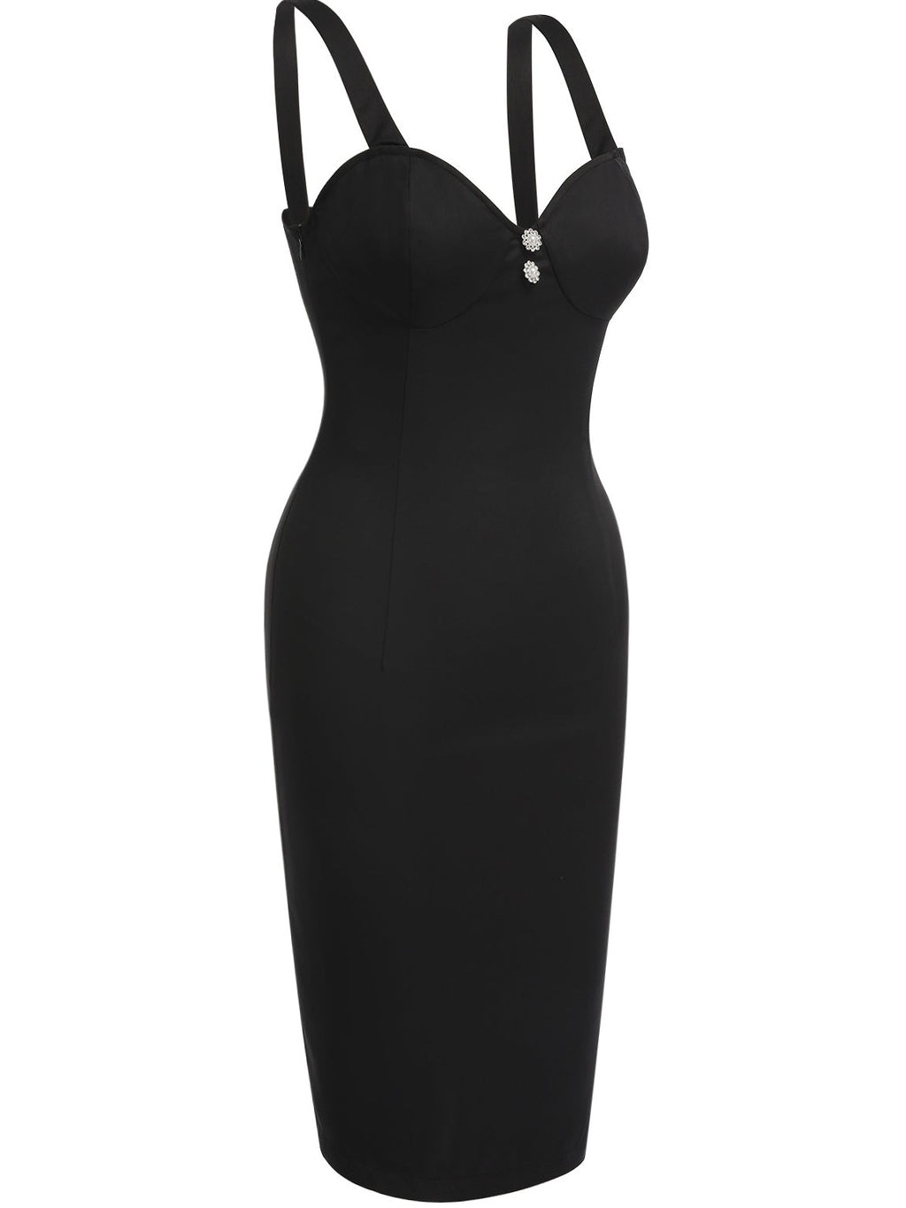 Black 1960s Solid Pearl Buttons Suspender Dress