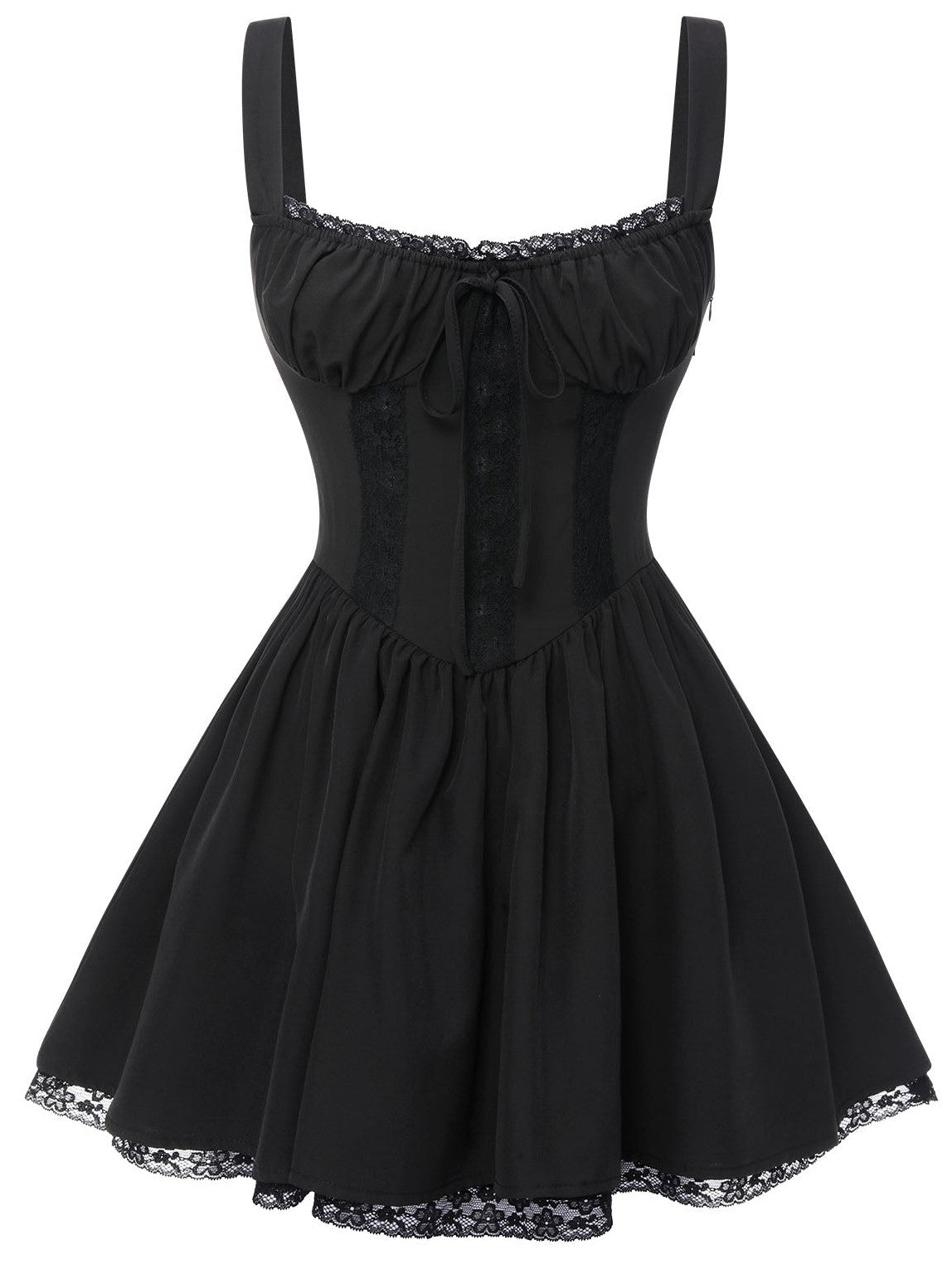 Black 1950s Solid Lace Gothic Dress