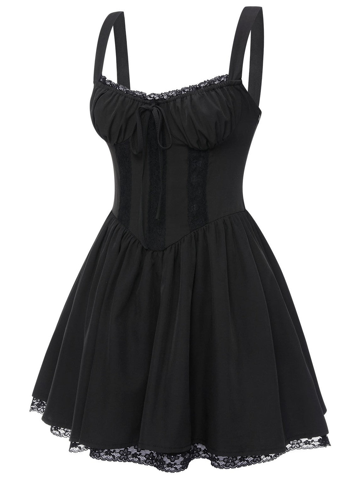 Black 1950s Solid Lace Gothic Dress