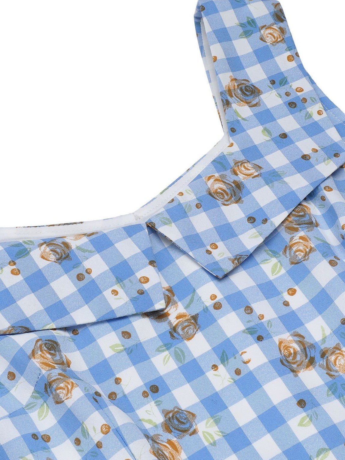 Blue 1940s Rose Gingham Lace Up Dress