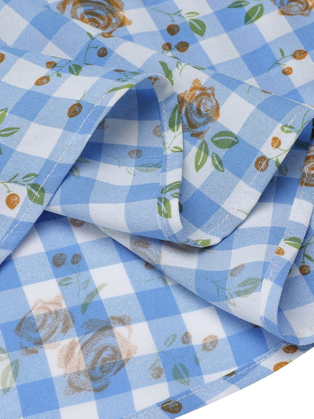 Blue 1940s Rose Gingham Lace Up Dress