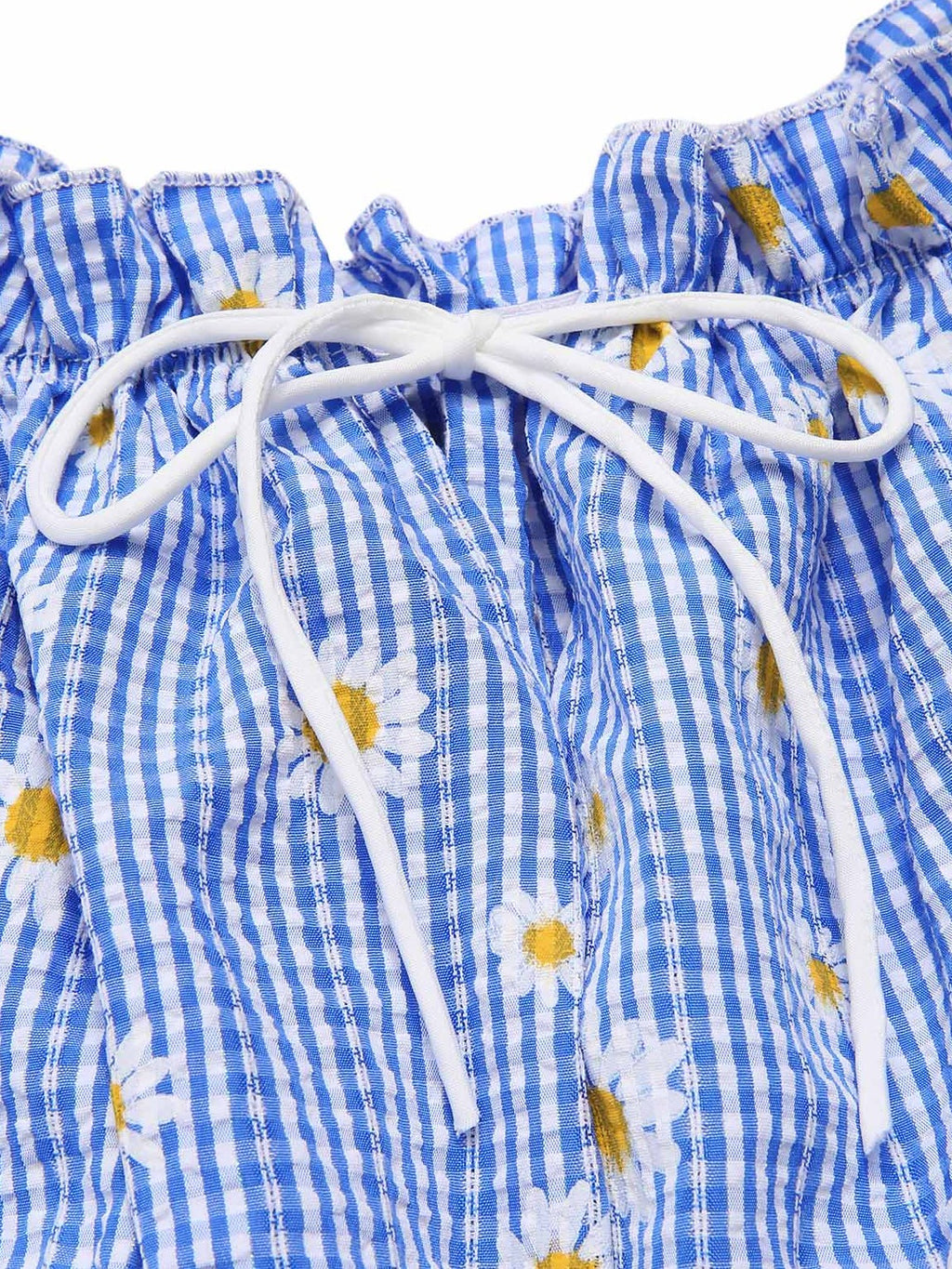 Blue 1950s Off-Shoulder Plaids Daisy Lace-Up Dress