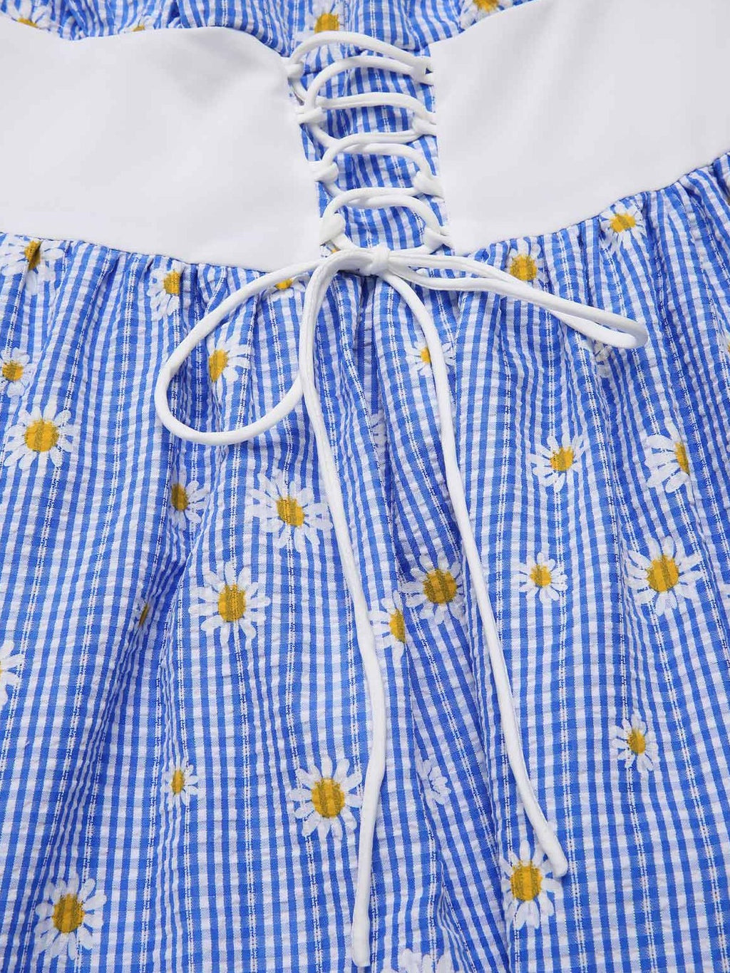 Blue 1950s Off-Shoulder Plaids Daisy Lace-Up Dress