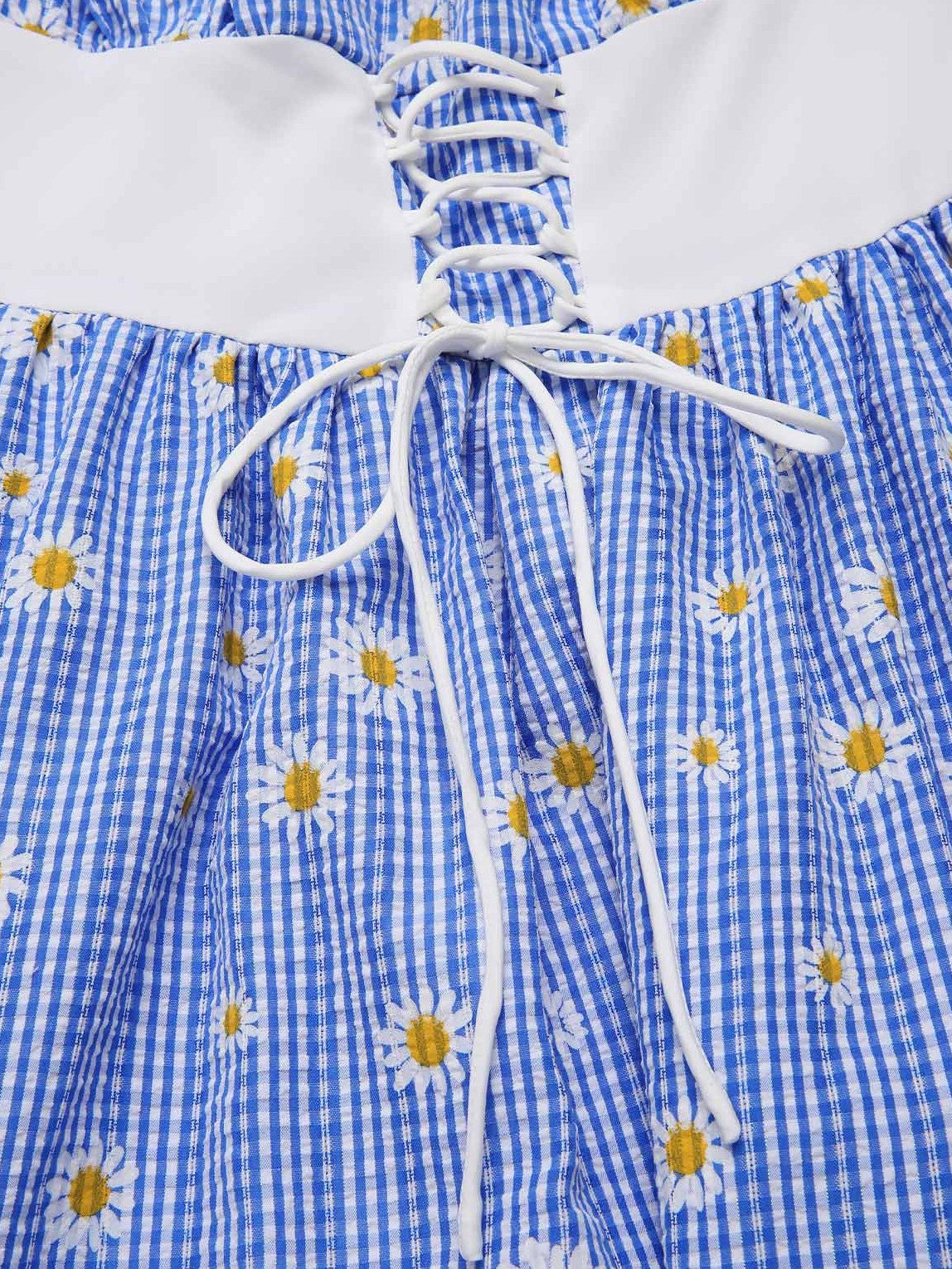 Blue 1950s Off-Shoulder Plaids Daisy Lace-Up Dress