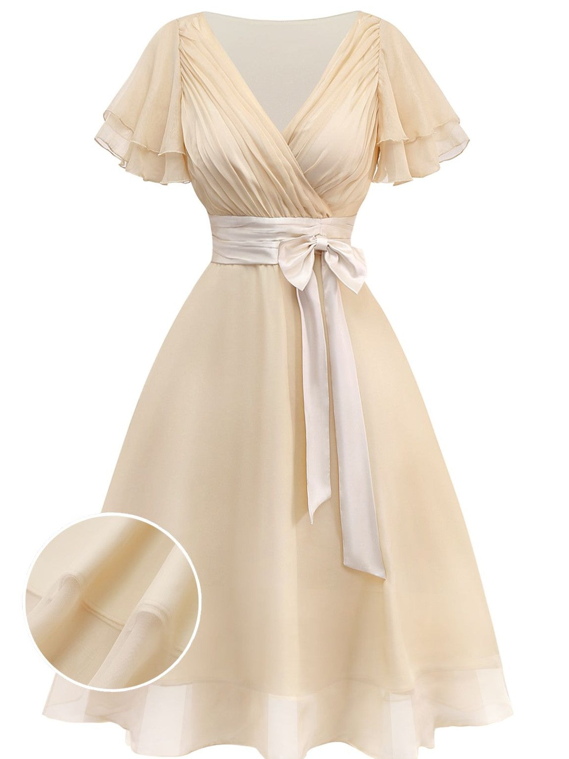 Champagne 1950s Satin Belt Tulle Cocktail Dress