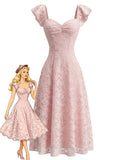 Birdie reproduction dress in pink jacquard lace