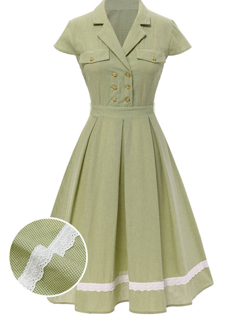 Green 1940s Lace Plaid Cotton Patchwork Dress
