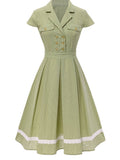 Green 1940s Lace Plaid Cotton Patchwork Dress