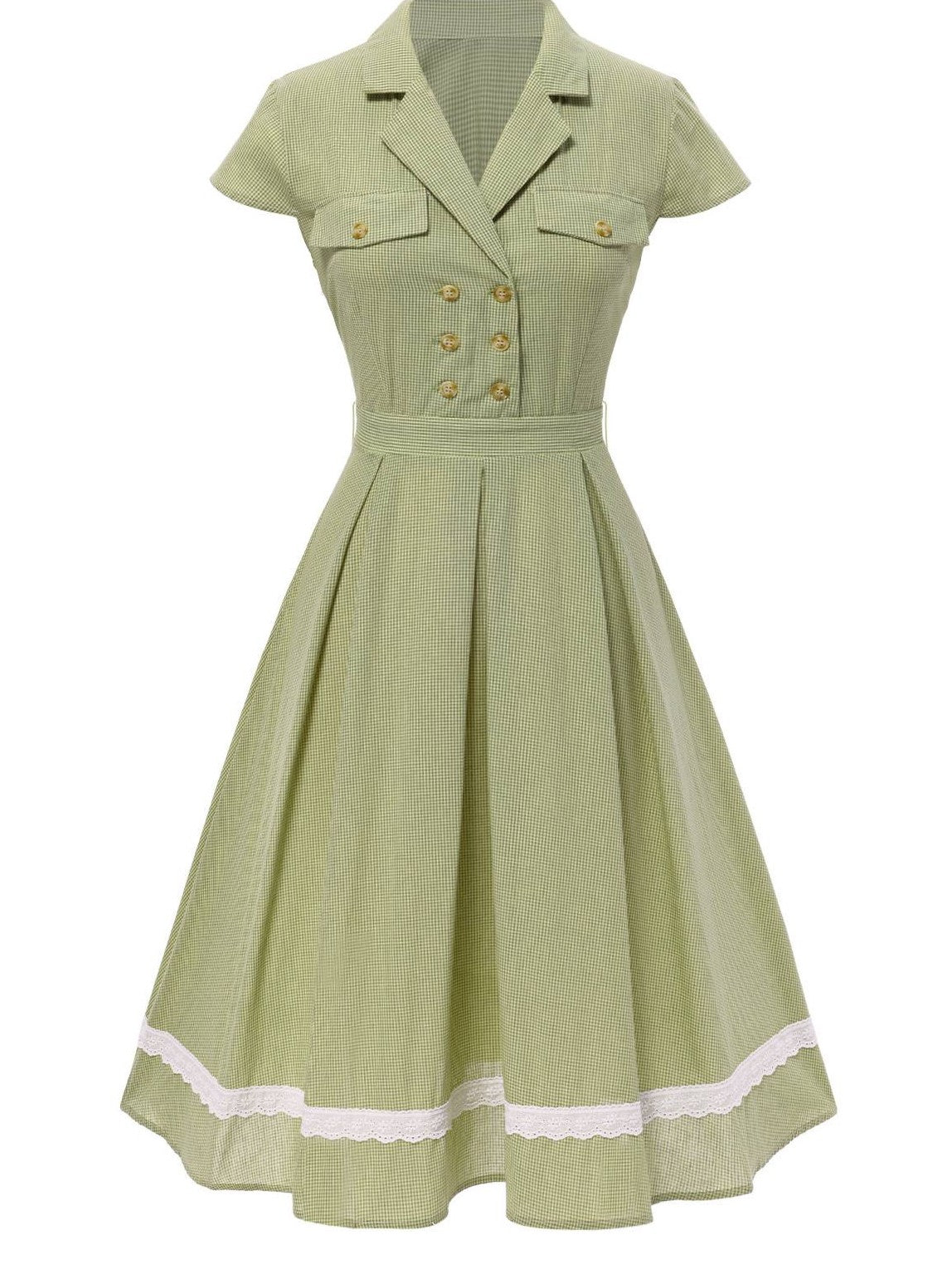 Green 1940s Lace Plaid Cotton Patchwork Dress