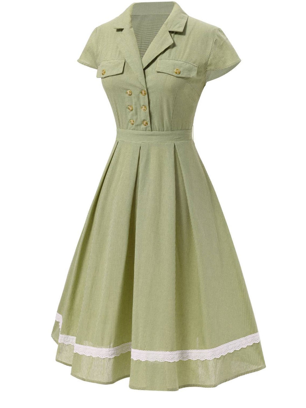 Green 1940s Lace Plaid Cotton Patchwork Dress