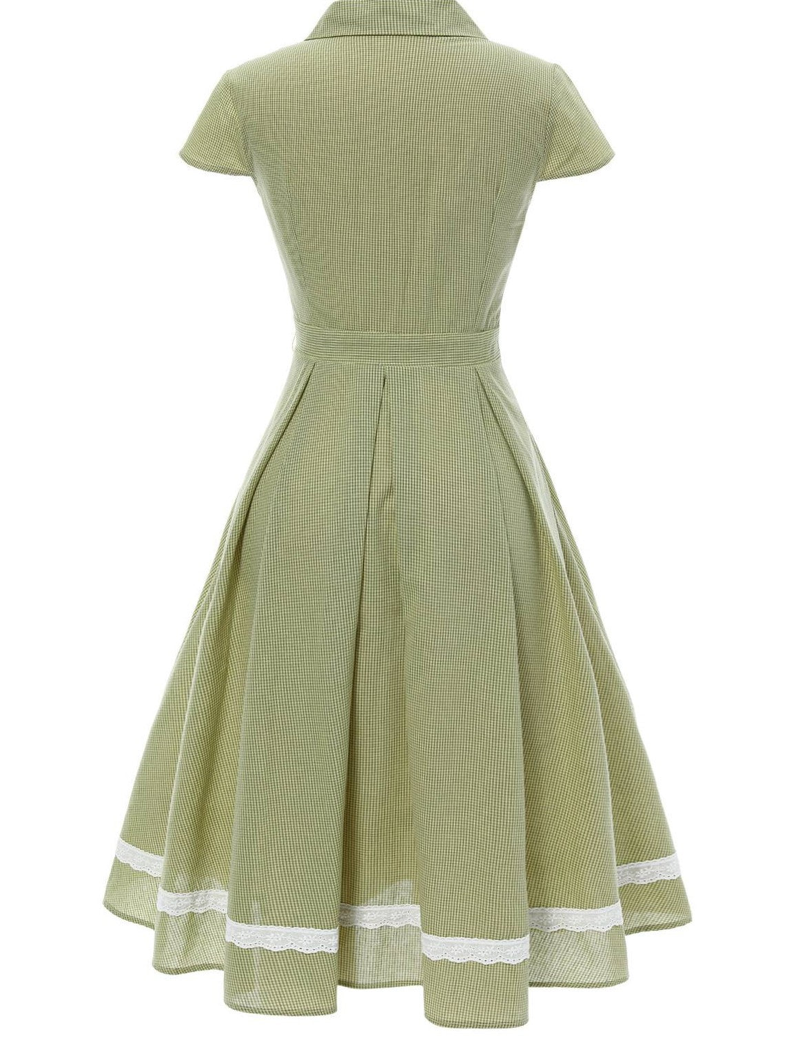 Green 1940s Lace Plaid Cotton Patchwork Dress