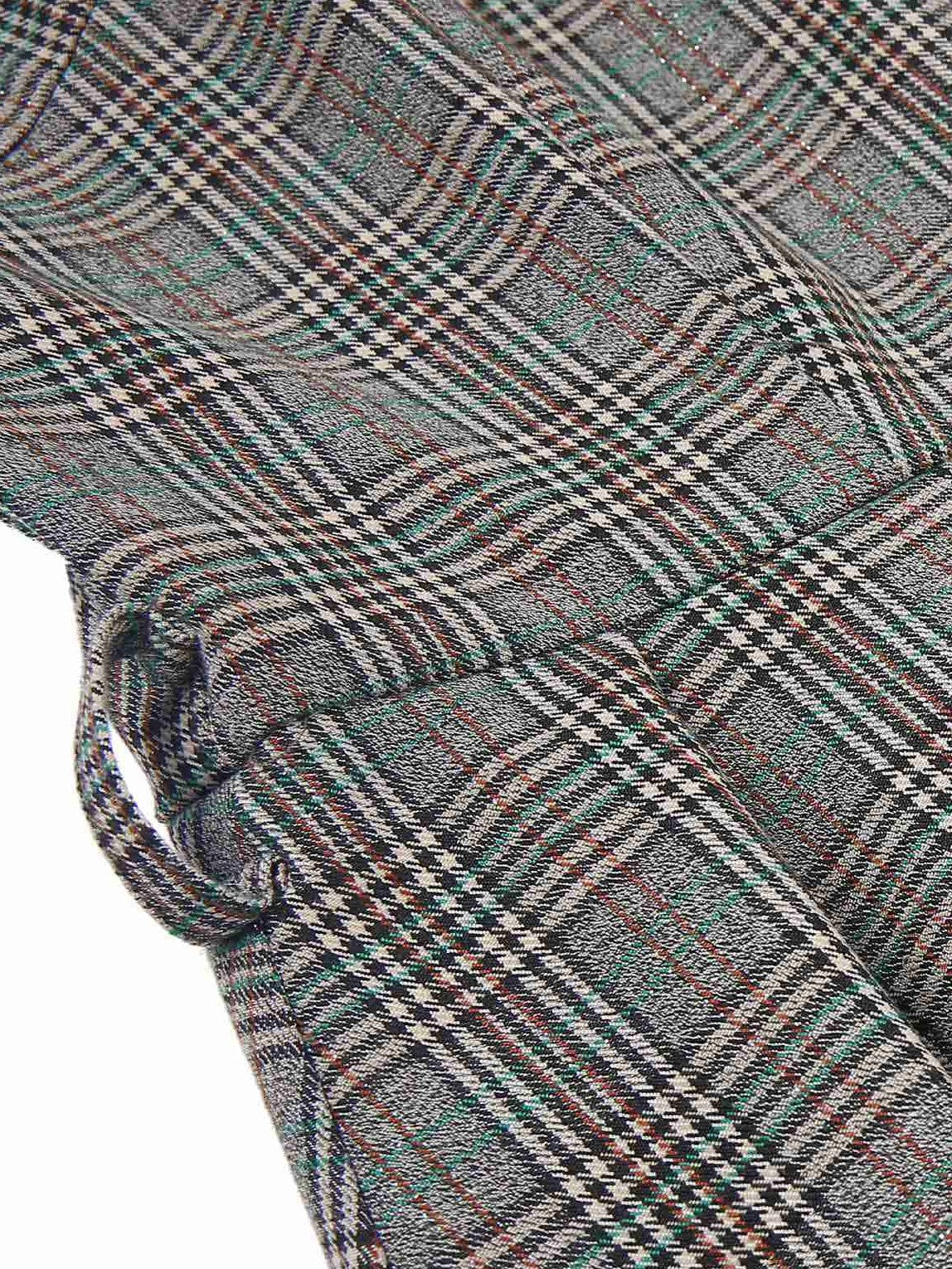 2PCS Grey 1940s V-Neck Plaid Dress & Satin Blouse