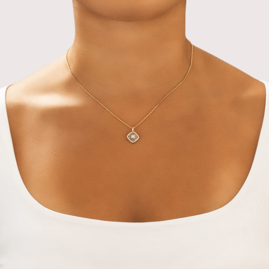 Antique-Style Art Deco Gold & Silver Tone Old European Simulated Diamond Openwork Pendant