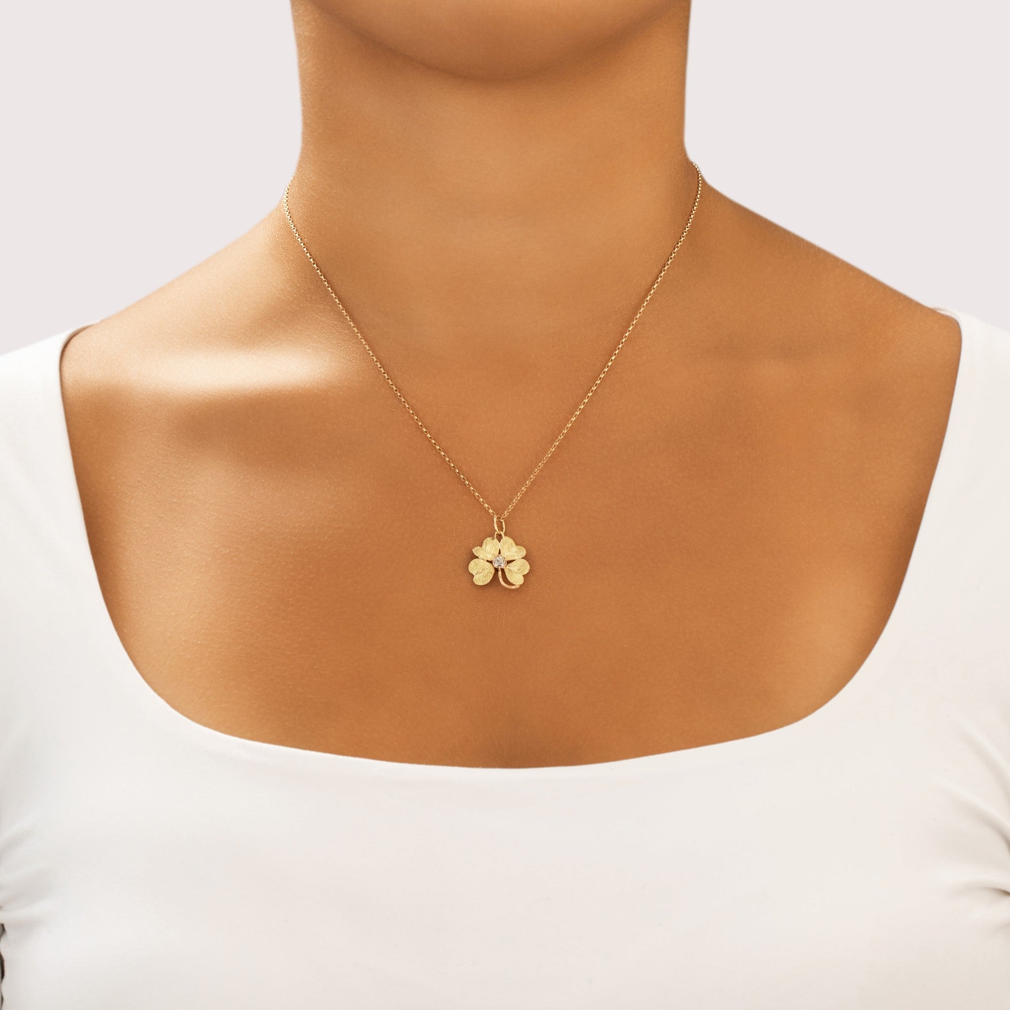 Antique-Style Victorian Two-Tone Gold Old Mine Simulated Diamond Clover Charm / Pendant