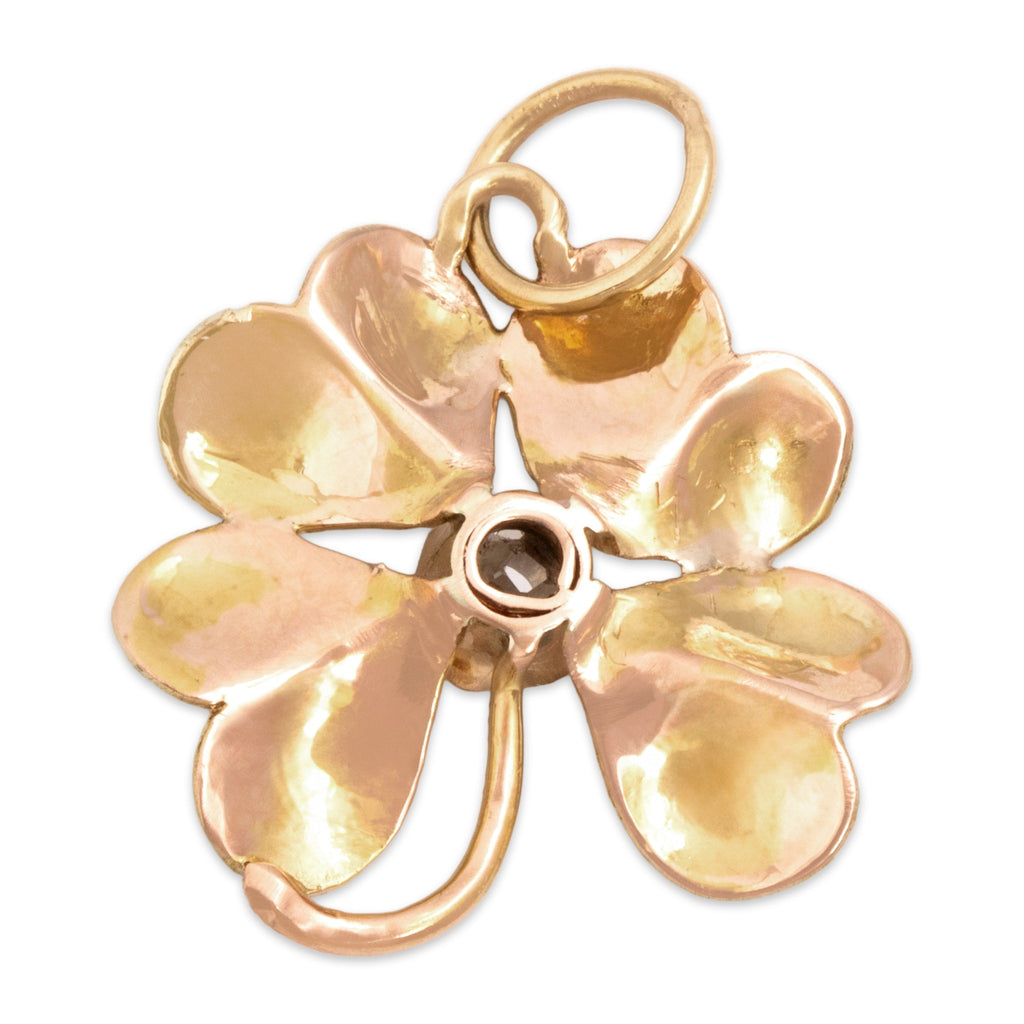 Antique-Style Victorian Two-Tone Gold Old Mine Simulated Diamond Clover Charm / Pendant