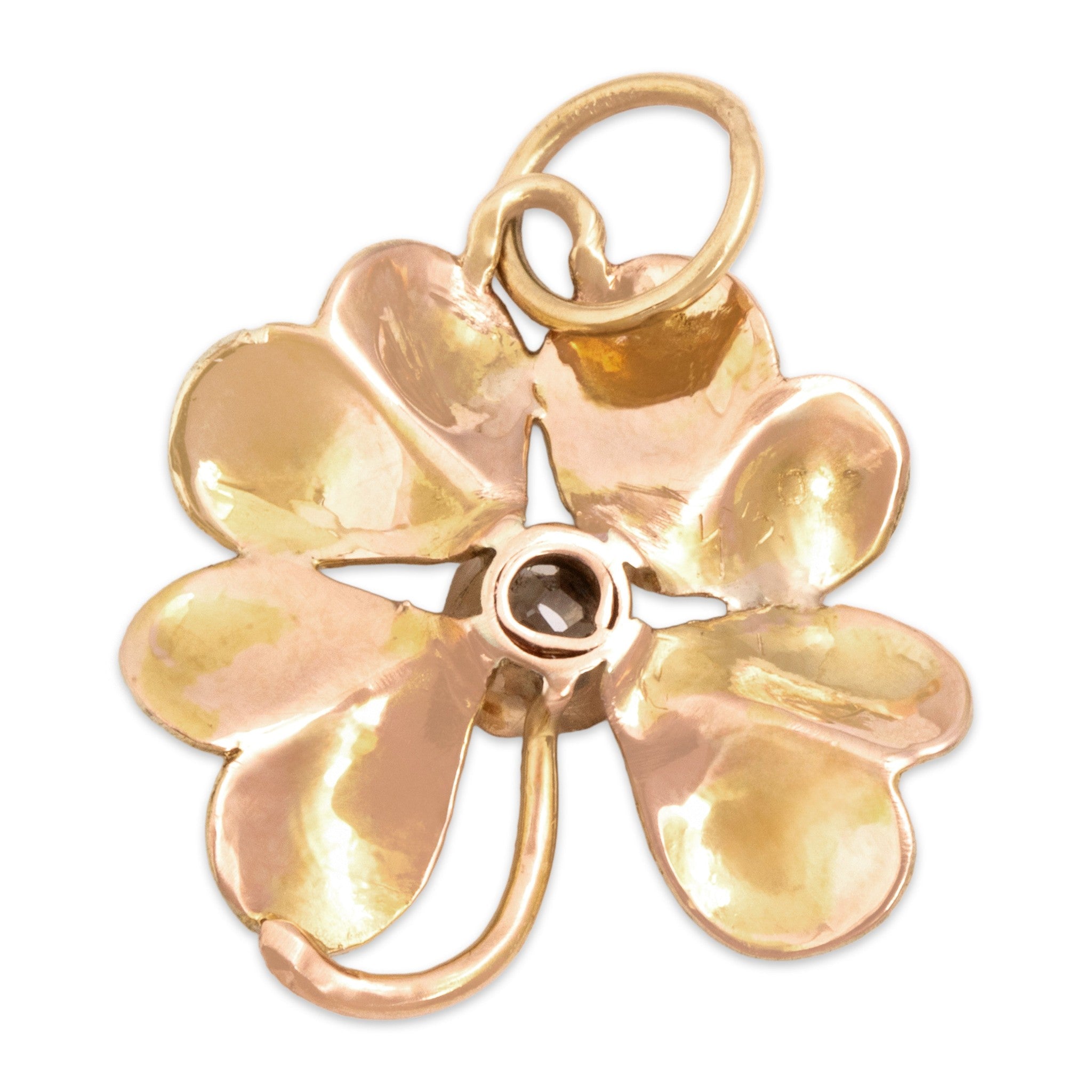 Antique-Style Victorian Two-Tone Gold Old Mine Simulated Diamond Clover Charm / Pendant