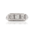 Antique-Style Art Deco White Gold Tone Old European Old Mine Cut Simulated Diamond Bar Ring 6.00