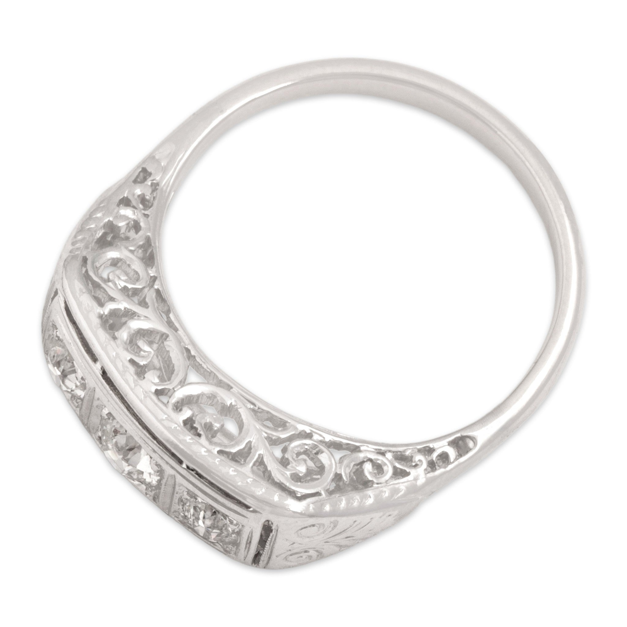 Antique-Style Art Deco White Gold Tone Old European Old Mine Cut Simulated Diamond Bar Ring 6.00