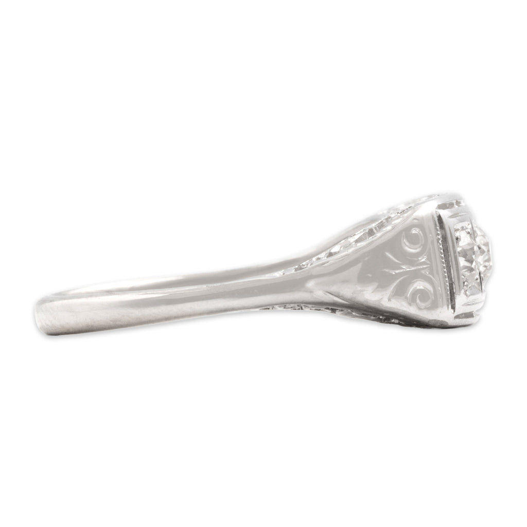 Antique-Style Art Deco White Gold Tone Old European Old Mine Cut Simulated Diamond Bar Ring 6.00