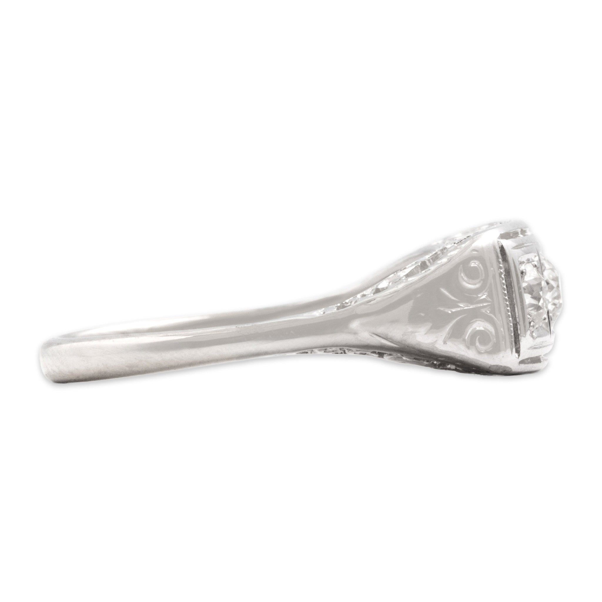 Antique-Style Art Deco White Gold Tone Old European Old Mine Cut Simulated Diamond Bar Ring 6.00