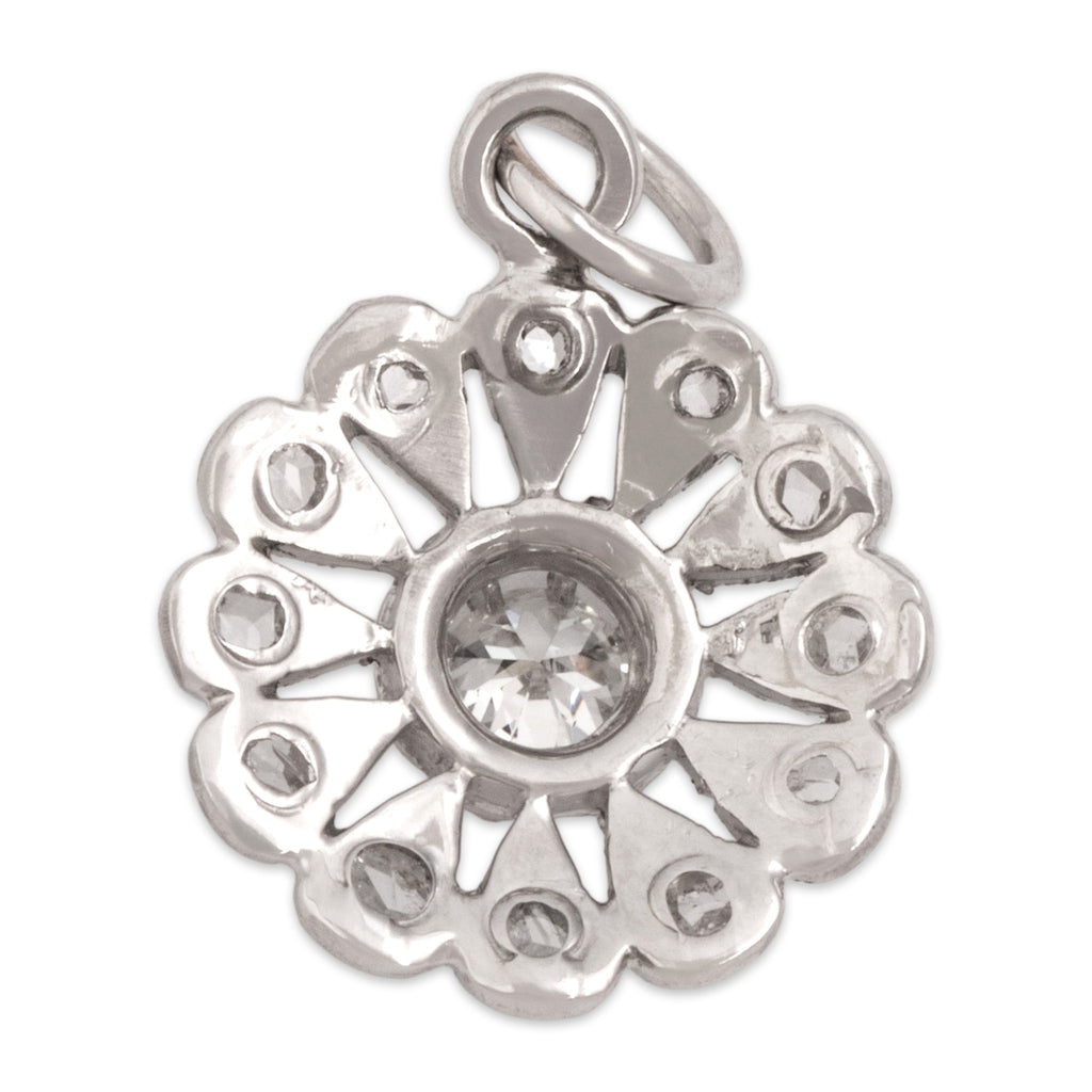 Antique-Style Art Deco White Gold Tone Old European Cut Simulated Diamond Rose Cut Simulated Diamond Pendant