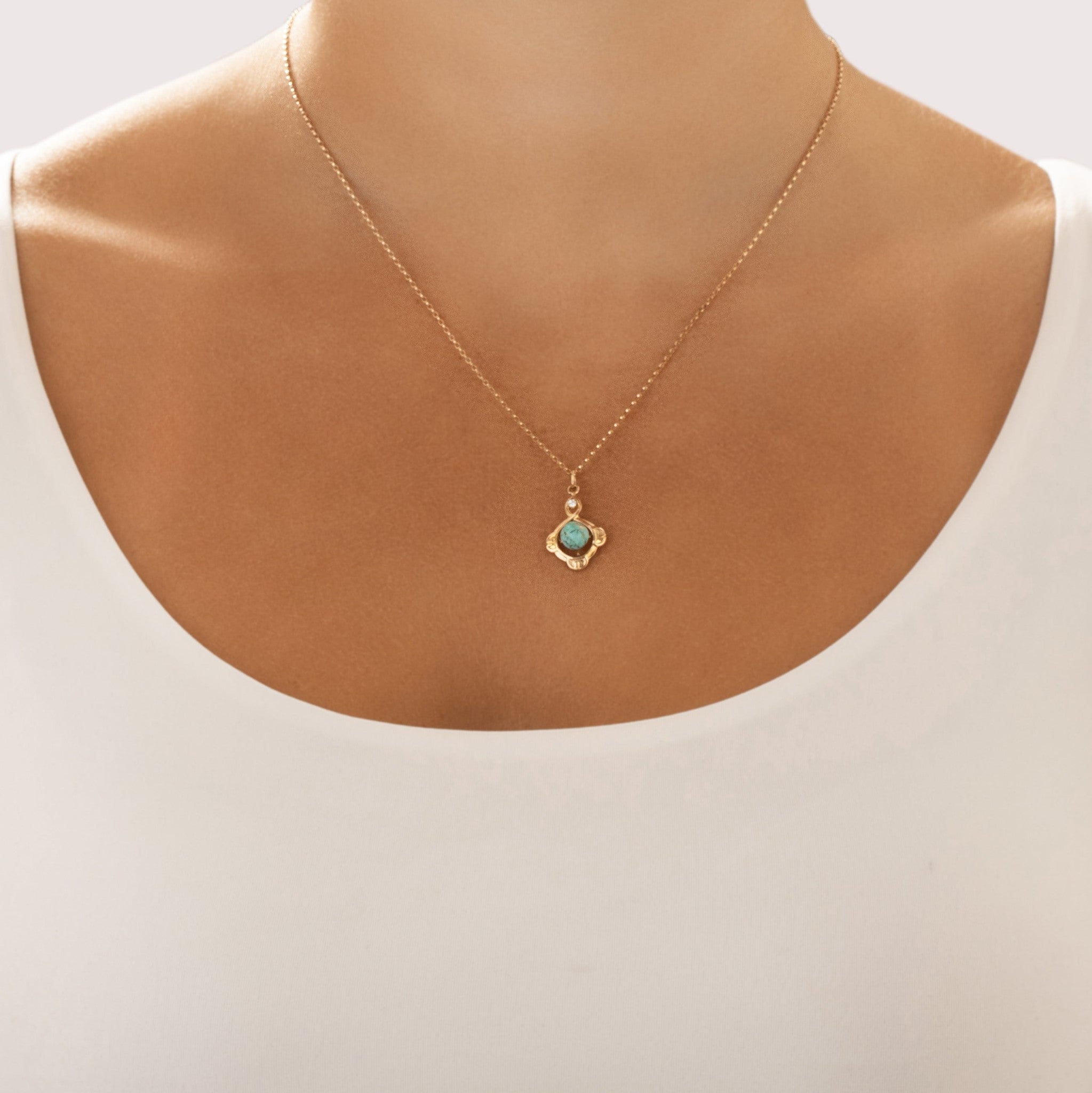Antique-Style Gold Tone Simulated Turquoise Simulated Diamond Crossover Charm / Pendant
