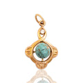 Antique-Style Gold Tone Simulated Turquoise Simulated Diamond Crossover Charm / Pendant