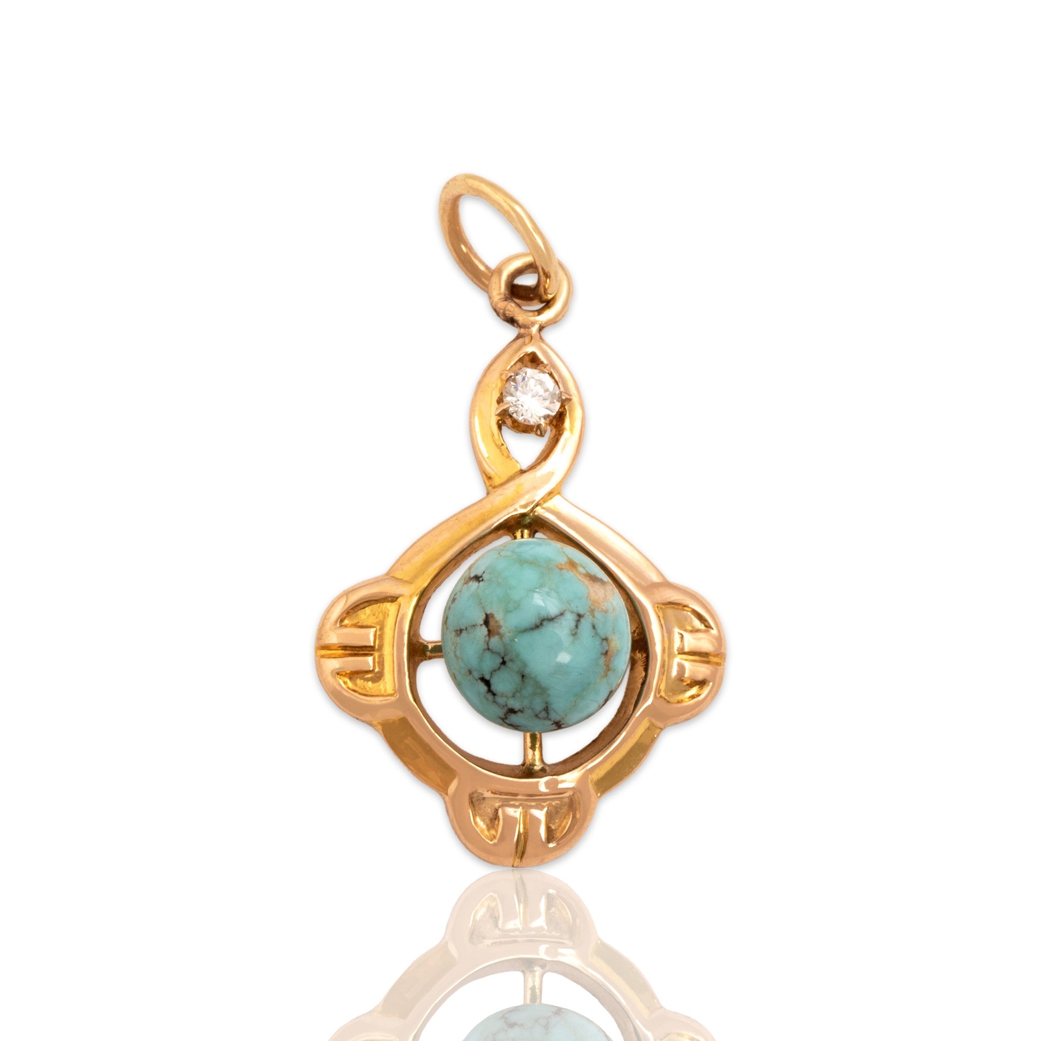 Antique-Style Gold Tone Simulated Turquoise Simulated Diamond Crossover Charm / Pendant