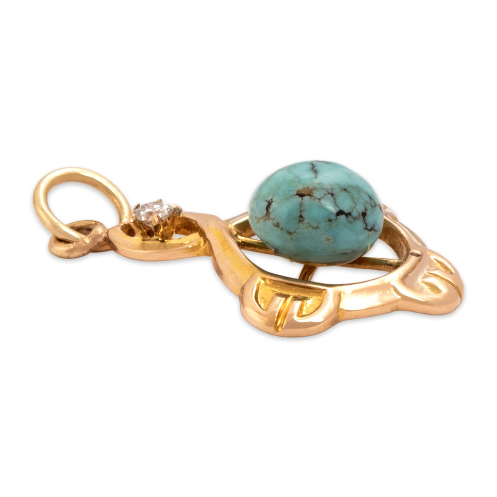 Antique-Style Gold Tone Simulated Turquoise Simulated Diamond Crossover Charm / Pendant