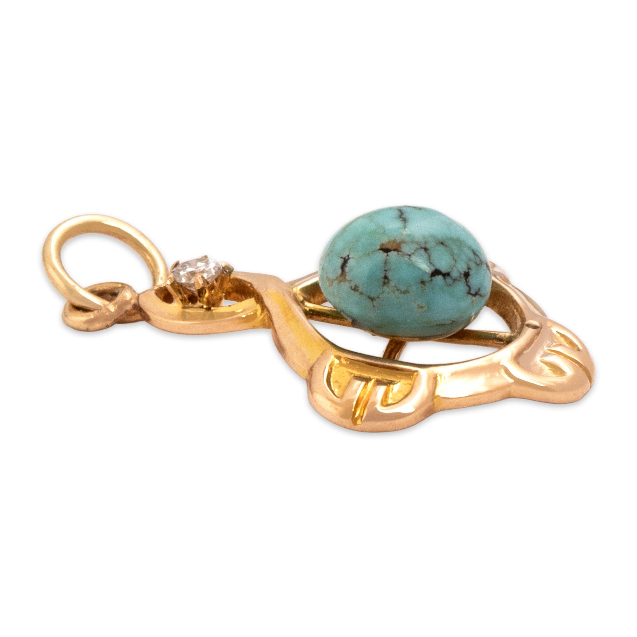 Antique-Style Gold Tone Simulated Turquoise Simulated Diamond Crossover Charm / Pendant