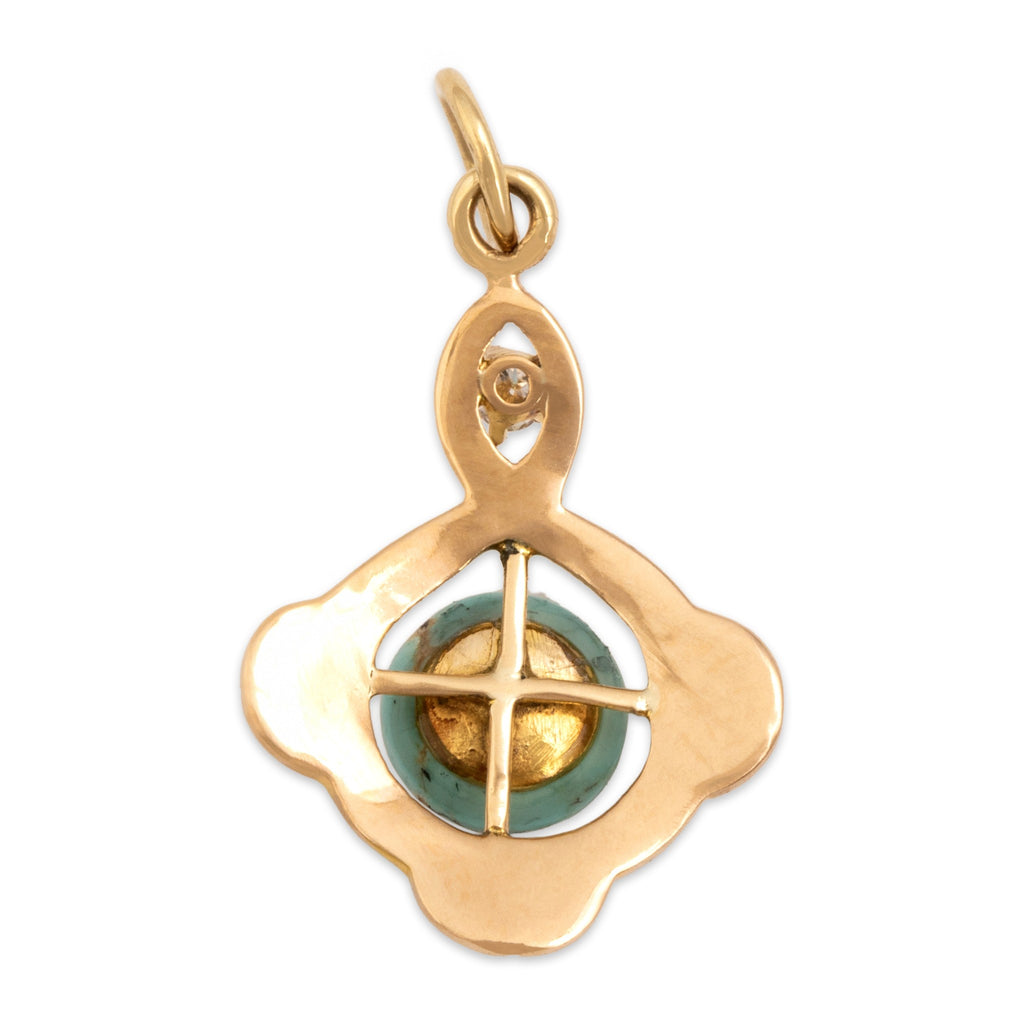 Antique-Style Gold Tone Simulated Turquoise Simulated Diamond Crossover Charm / Pendant