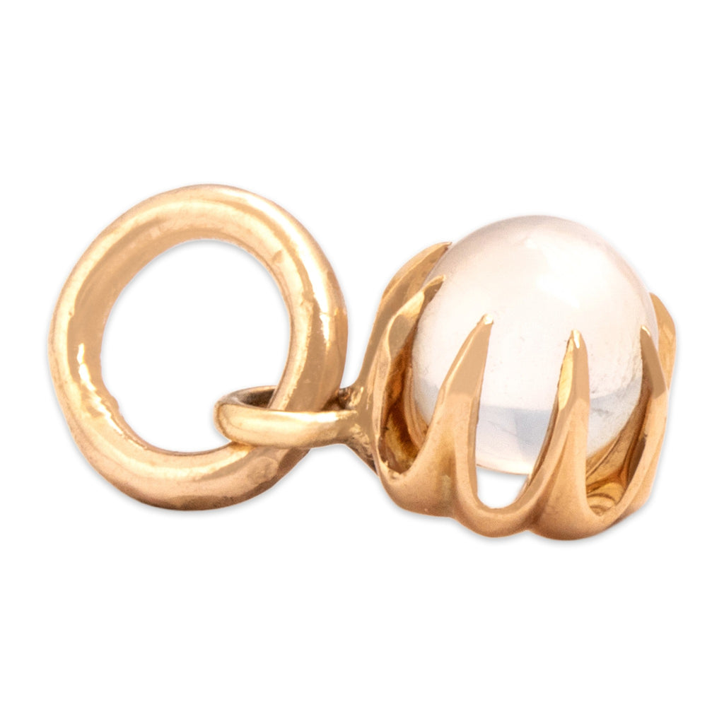 Antique-Style Small Rose Gold Tone . Simulated Moonstone Claw-Prong Orb Charm / Pendant