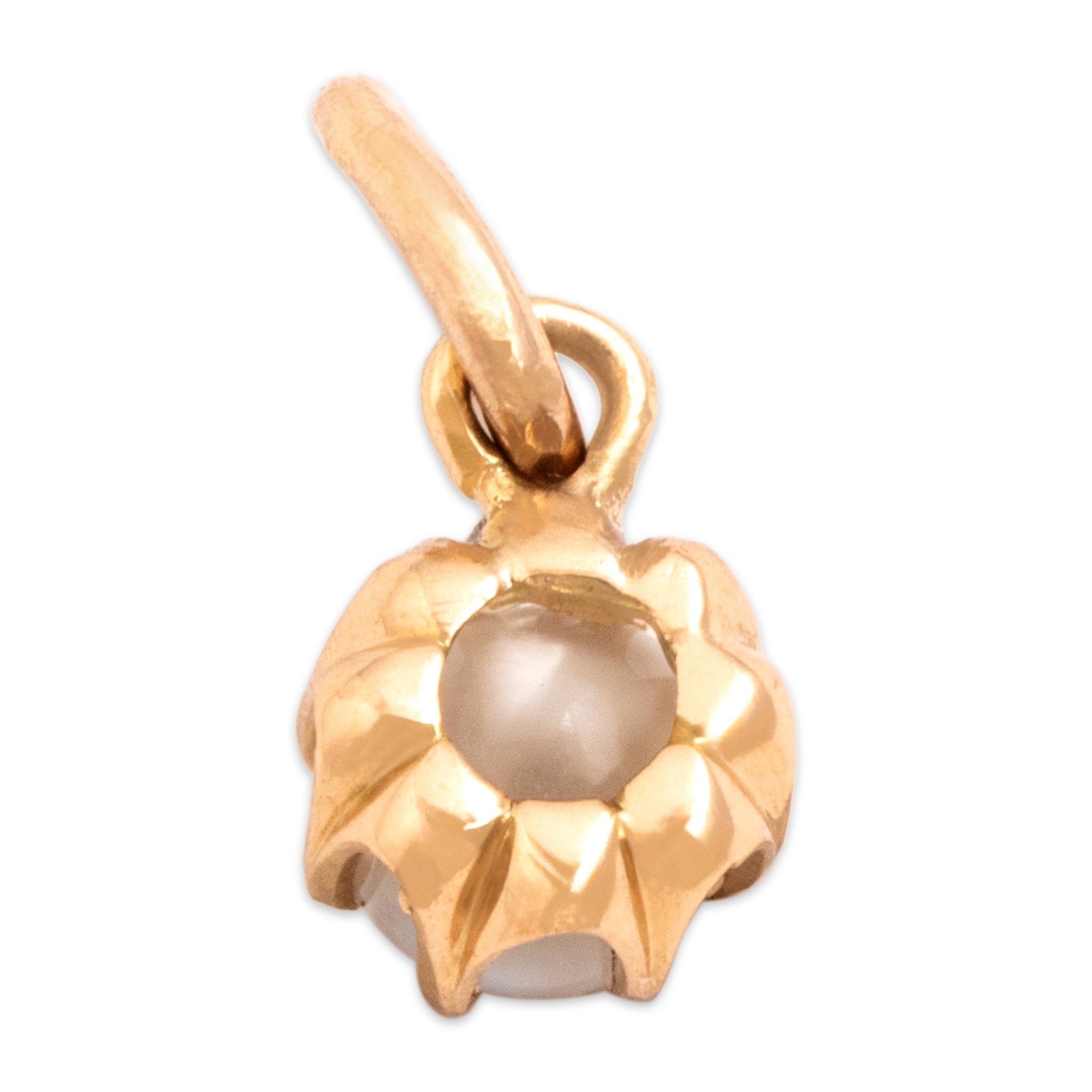 Antique-Style Small Rose Gold Tone . Simulated Moonstone Claw-Prong Orb Charm / Pendant