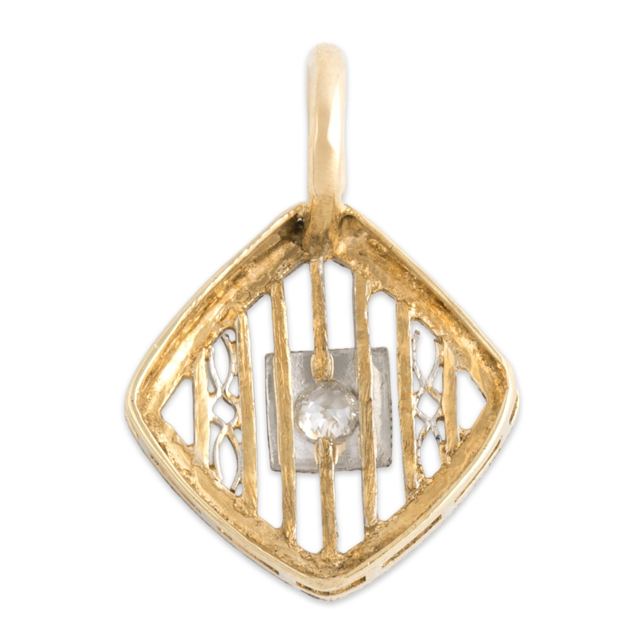Antique-Style Art Deco Gold & Silver Tone Old European Simulated Diamond Openwork Pendant