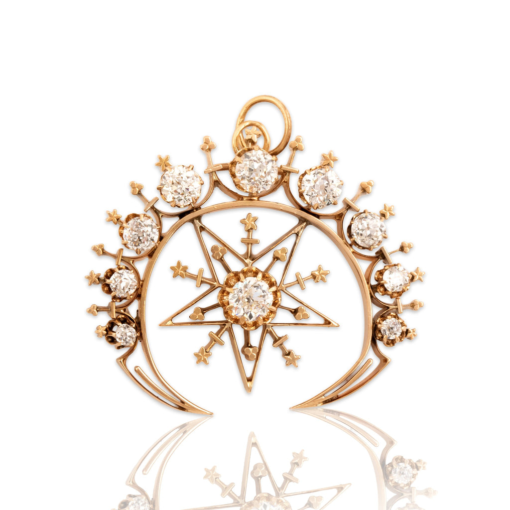 Antique-Style Victorian Gold Tone Old Mine Simulated Diamond Celestial Pendant