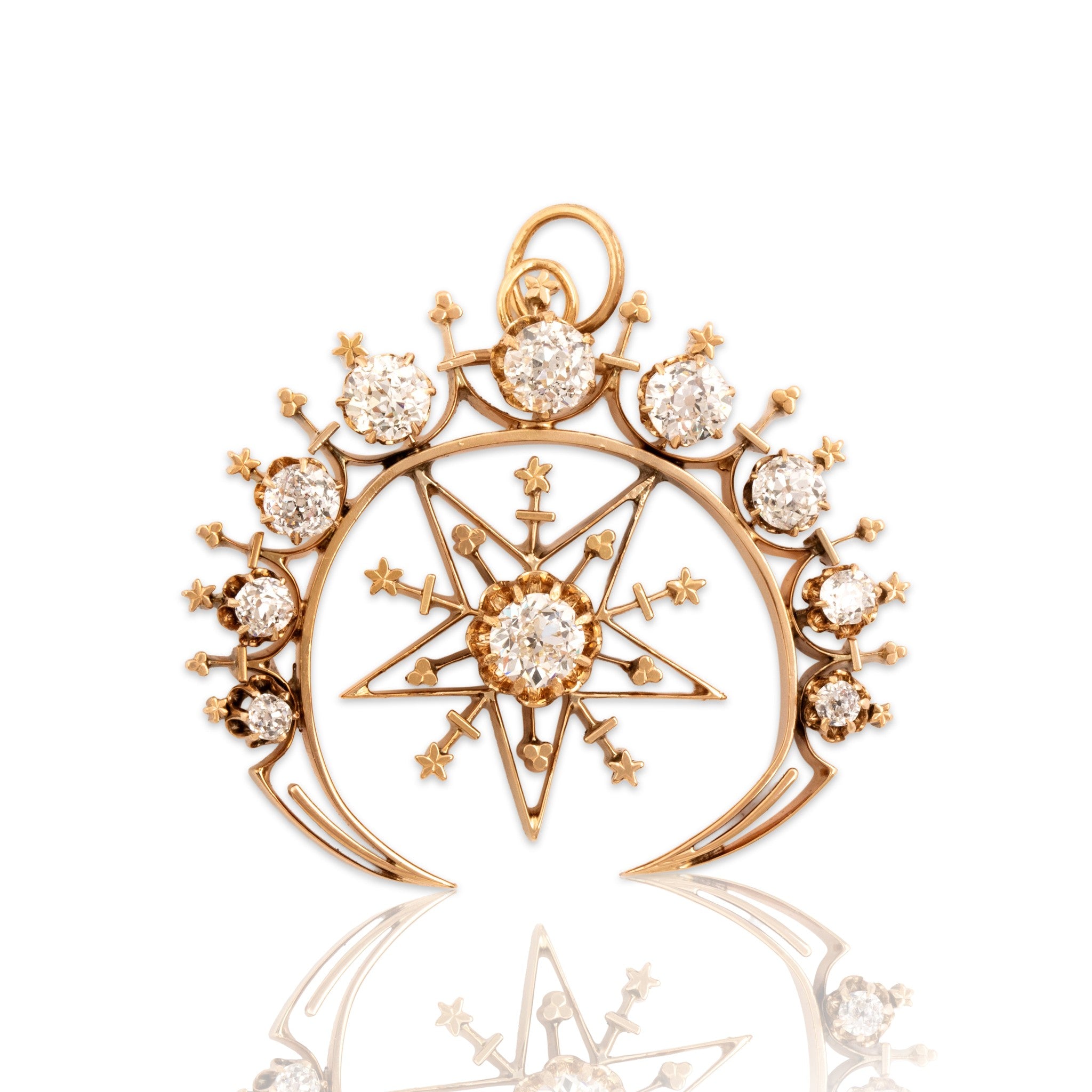 Antique-Style Victorian Gold Tone Old Mine Simulated Diamond Celestial Pendant