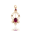 Antique-Style Gold Tone Pink Glass Faux Pearl Open Cabochon Flourish Pendant