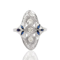 Antique-Style White Gold Tone Natural Old European Simulated Diamond Blue Synthetic Sapphire Ring 8.50