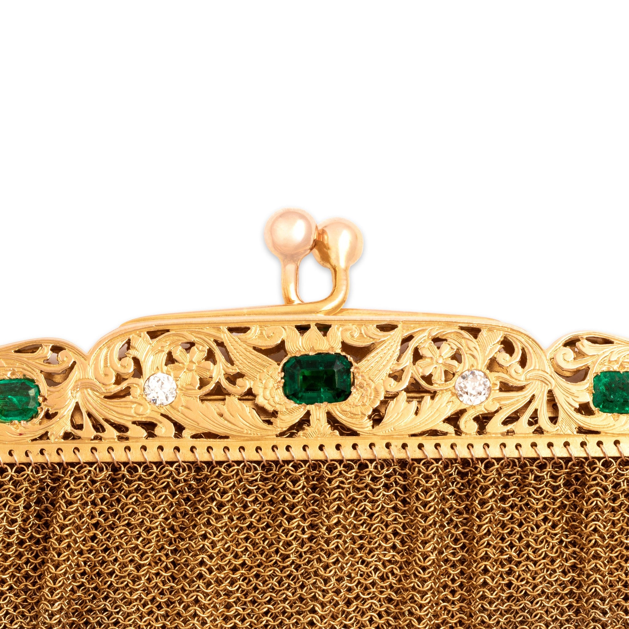 Antique-Style Rare Gold Tone Simulated Emerald . Old Mine Simulated Diamond Full-Size Purse