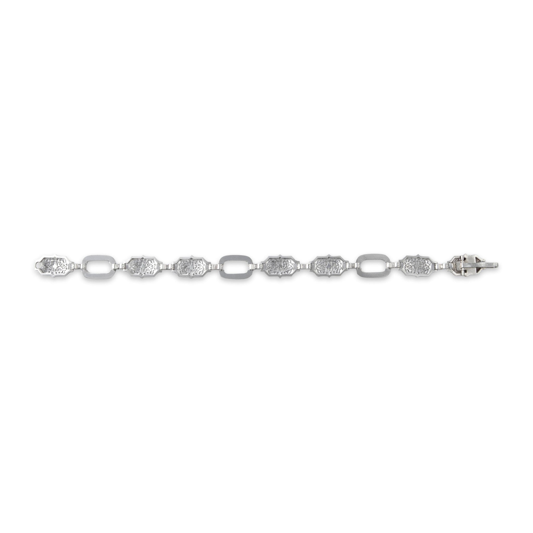 Antique-Style Art Deco White Gold Tone Wonderful Geometric Openwork Link Bracelet 6.5"