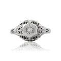 Antique-Style Art Deco White Gold Tone Old European Cut Simulated Diamond Solitaire Ring 6.25