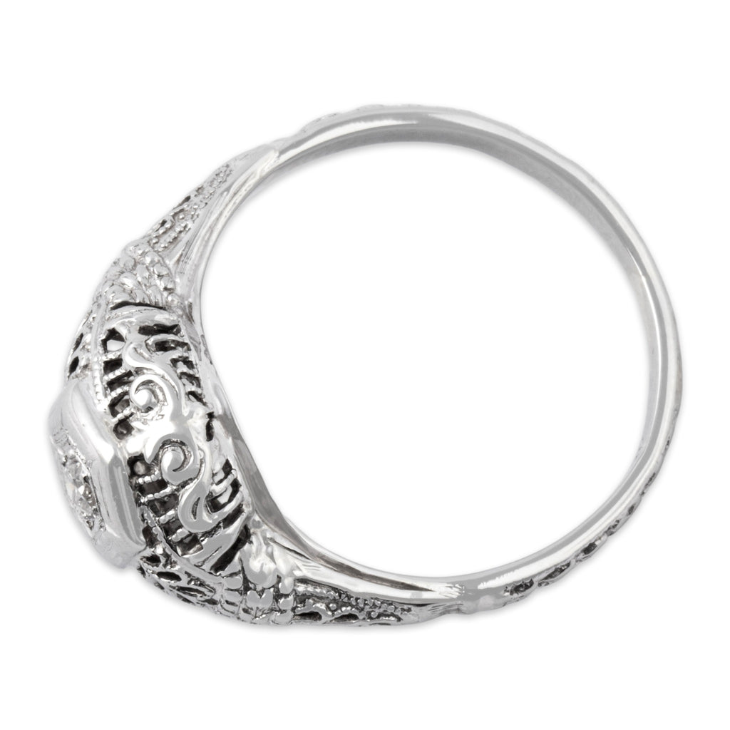 Antique-Style Art Deco White Gold Tone Old European Cut Simulated Diamond Solitaire Ring 6.25